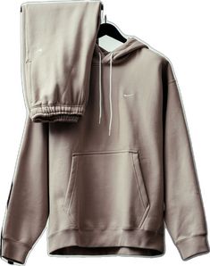 an image of a sweatshirt and sweatpants on a hanger with the hood pulled up