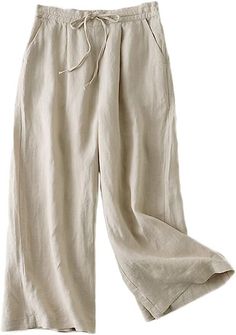 Drawstring Waist closure Machine Wash FEATURES: This linen pants for women is designed with Elastic Waist, Drawstring, two Side Pockets, stylish solid casual style MATERIAL: This baggy palazzo pants for women is made of 30% linen, 70% rayon material. Breathable and comfortable fabric, suit for spring and summer days COLLECTION: This ladies drawstring linen capri pants is suitable for short sleeve t-shirts, variety of linen blouses, stylish leather sandals… OCCASION: Perfect for any occasions, such as date, beach, casual Size: L Waist Elastic Relaxed: 30" Hip: 44" Inseam: 24" Length: 37" Leg Opening: 26" Linen Capri Pants, Linen Drawstring Pants, Linen Top Women, Lounge Pants Womens, Womens Cropped Jeans, Linen Tunic Tops, Pants Linen, Wide Leg Palazzo Pants, Cotton Linen Pants