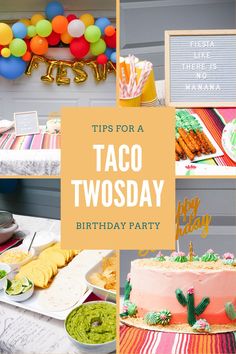 taco themed birthday party with lots of food and decorations, including cake on table