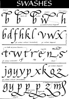 some type of handwriting that has been written in different styles and font, including the letters