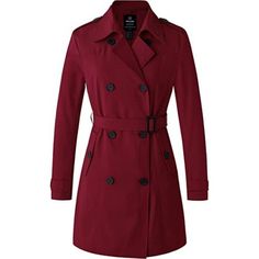 Women's Waterproof Double-Breasted Trench Coat Wine Red 100% Terylene Imported Machine Wash Feel Cozy All Day - Whether It's Wintertime Or Autumn, The Spring Trench Coat For Women Is Sure To Keep You Warm And Comfy. This Women’s Elegant Raincoat Has A Thick Shell Outer Layer That Provides Additional Warmth. The Protection You Deserve - Made With Waterproof Fabric, Our Plus Size Trench Coat Is Designed To Keep You Dry Even When It Rains. Each Junior Trench Coat Also Has A Double-Breasted Closure Red Belted Outerwear For Work, Long Brown Coat, Plus Size Trench Coat, Spring Trench Coat, Spring Trench, Pink Trench Coat, Womens Dress Coats, Green Trench Coat, Black Quilted Jacket