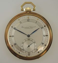 "This is a superb example of an International Watch Co pocket watch. The case and dial are particularly fine examples coupled with a high quality movement. Movement - the high grade nickel bridge, calibre 97 movement has a lever escapement with a micrometer regulator, is jewelled to the centre and is decorated with striped damascening. The movement is signed \"International Watch Co, Schaffhausen, IWC, Probus, Scafuisa, cal.97\" #379030 and is in 90% mint condition - a few sratches Case - the mo Antique Formal Watches With Stopwatch, Classic Gold Stopwatch Watch Accessories, Timeless Chronograph Pocket Watch For Formal Occasions, Classic Formal Watch Accessory With Stopwatch, Classic Gold Watch Accessories With Stopwatch, Classic Pocket Watch With Chronometer, Timeless Formal Watches With Stopwatch, Formal Classic Pocket Watch With Chronometer, Formal Pocket Watch With Stopwatch And Round Dial