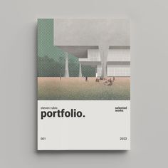 a book with an image of people walking in the grass and trees behind it, on top of a gray surface