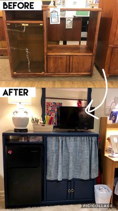 the before and after pictures of an entertainment center