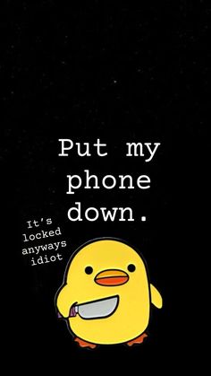 a phone with a yellow bird on it's face and the words put my phone down