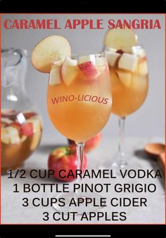 Carmel Apple Recipe, Caramel Apple Sangria, Apple Sangria, Caramel Vodka, Fall Cocktails Recipes, Pretty Please