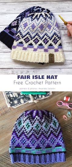 the fair isle hat is free crochet pattern and it's easy to make