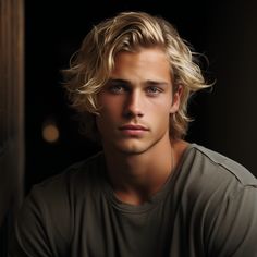 a young man with blonde hair is looking at the camera