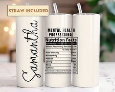 three personalized stainless steel tumblers with the names of different types of beverages on them