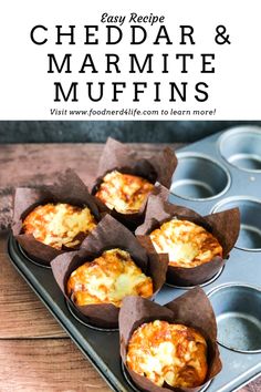 mini cheddar and marmite muffins on a baking tray with text overlay