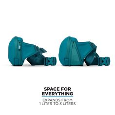 two blue bags sitting next to each other with the words space for everything expands from 1