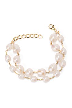 14k gold vermeil double strand 8mm natural freshwater oval pearl chain bracelet with extender. {Bracelet measures 6.25'' + 1.5'' chain extender} Chain Extenders, Bora Bora, Pearl Chain, Pearl Bracelet, Chain Bracelet, Gold Vermeil, Pearl Necklace, Beaded Bracelets, Bracelet