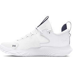 the under armour shoes are white and blue