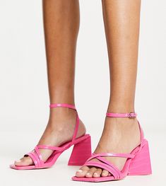 Shoes by Public Desire Wide Fit Exclusive to ASOS Adjustable strap Pin-buckle fastening Open toe High block heel Wide fit Pink Block Heel Sandals With Buckle Closure, Pink Sandals With Stacked Heel And Ankle Strap, Public Desire, Block Heel Sandals, Block Heels Sandal, Heel Shoes, Heel Sandals, In Hot, High Heel Shoes