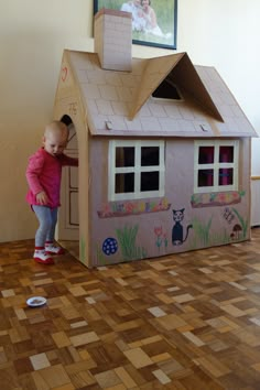 Cardboard Box Crafts House, Diy Cardboard House For Kids, Cardboard Box Ideas For Kids, Cardboard House For Kids, Carton House