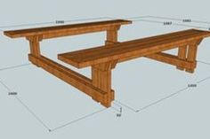 a drawing of a picnic table with measurements for the top and bottom section on it