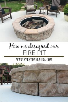 a fire pit with chairs around it and the words how we designed our fire pit