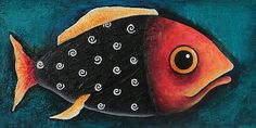 a painting of a black and yellow fish