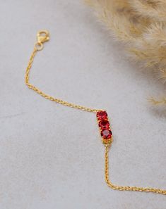 Zoe Bracelet – Delicate handcrafted bracelet made using gold plated sterling silver and ruby hydro stone perfect for everyday wear. Semi Precious Jewelry, Handcrafted Bracelets, Silver Moon, Bangle Set, Silver Cuff, Gold Plated Sterling Silver, Charm Earrings, Silver Bracelets, Ring Necklace