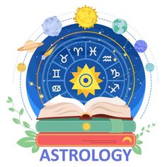 an open book sitting on top of two books with astro symbols in the middle and around it