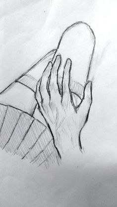 a drawing of a hand holding a piece of paper in it's left hand