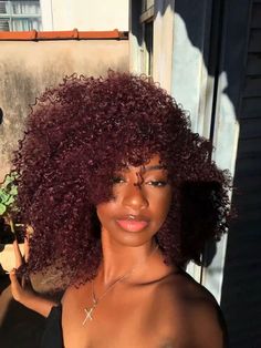 Deep Auburn Red Hair Color, Cherry Red Curly Hair Black Women, Burgundy Hair On Curly Hair, Dark Red Afro Hair, Dark Red Afro, Burgundy Hair Black Women Natural, Deep Red Curly Hair, Auburn Hair Curly, Red Afro Hair