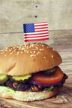 a hamburger with an american flag on it