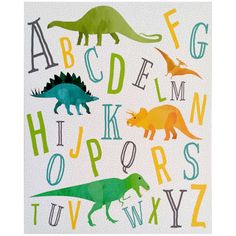 an alphabet with dinosaurs and letters on it