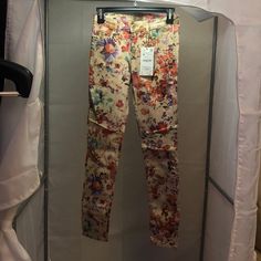 Brand New Multicolor Printed Pants For Spring, Spring Multicolor Printed Pants, Multicolor Floral Print Pants For Spring, Spring Multicolor Floral Print Pants, Spring Multicolor Printed Bottoms, Pink Floral Print Pants For Summer, Summer Floral Print Pink Pants, Pink Floral Print Summer Pants, Multicolor Stretch Jeans For Summer