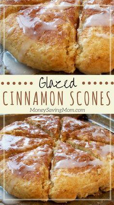 glazed cinnamon scones on a baking sheet