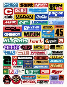 a large poster with many different types of logos on the front and back of it