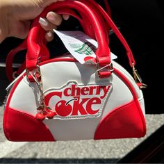 Brand New Bag! With Cherry Charm Retro White Shoulder Bag For School, White Retro Shoulder Bag For School, Cute Red Satchel For Daily Use, White Y2k Style School Bag, Cute Red Satchel For Everyday Use, Retro White Bags With Large Capacity, Retro Red Bag For Everyday Use, White Retro Satchel For Shopping, White Y2k School Bag