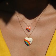 Rainbow Heart Necklace – Elisabeth Bell Jewelry Cheap Trendy Rainbow Jewelry, Cheap Multicolor Heart-shaped Jewelry, Cheap Rainbow Jewelry, Cheap Multicolor Heart-shaped Necklaces, Cheap Multicolor Heart Necklaces, Cheap Retro Jewelry For Birthday, Cheap Colorful Retro Jewelry, Cheap Rainbow Beach Jewelry, Affordable Fun Rainbow Necklaces