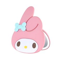 a pink hello kitty phone holder with a bow on it's head and ears