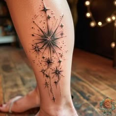 Shooting Star Tattoos, Star Tattoo Ideas, Night Sky Tattoos, Heart With Infinity Tattoo, Pointillism Tattoo, Tattoo Sonne, Cluster Of Stars, Shooting Star Tattoo, Men's Tattoos