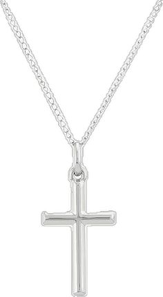 Classic Pendant Jewelry With Shiny Finish, Formal Silver Charm Necklace In 14k Gold, Nickel-free Classic White Gold Necklaces, Classic Sterling Silver Necklace With Shiny Finish, Nickel-free White Gold Classic Necklaces, Classic White Gold Nickel-free Necklace, Classic White Gold Necklace Nickel-free, Nickel-free White Gold Classic Necklace, White Cross Pendant Necklace For Baptism