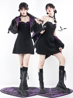 ❤Mode Touring Girl Setup❤ Stretch Dresses For Alternative Fashion, Punk Style Dresses For Concert, Gothic Style Dress For Concert, Emo Dresses For Alternative Fashion, Techwear Jacket Anime, Harajuku Dresses For Alternative Fashion, Red Jirai Kei, Black Cami Dress, Casual Jirai Kei