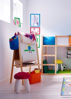 a child's room with bunk beds, toys and other items on the floor