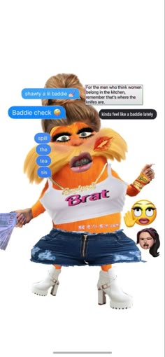 an animated character is shown in the text message