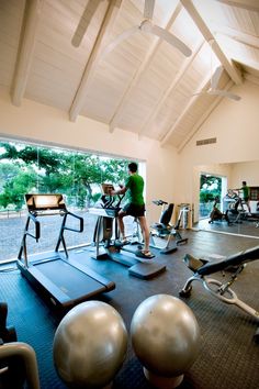 a man is working out in the gym