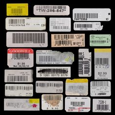 several different price tags are shown on a black background