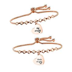 PRICES MAY VARY. ◆Big sis little sis bracelet Set ,Sis Bracelet, Sister Jewelry，A gift belong to friendship between two sisters ◆What a great way to celebrate your big or little sorority sister than giving her a matching slider bracelet.Show your friendship ◆Perfect gift for sister, best friend like sister,wife, mom, daughters, lovers on Valentine’s Day, Mother’s Day, anniversary, graduation. ◆Material&Size: chain bracelet:Copper,Heart charm:stainless steel,no Harm to Health. Adjustable Slider B Friend Like Sister, Friends Like Sisters, Lois Hill Jewelry, Family Bracelets, 2 Sisters, Copper Heart, Sister Jewelry, Lil Sis, Gold Link Bracelet