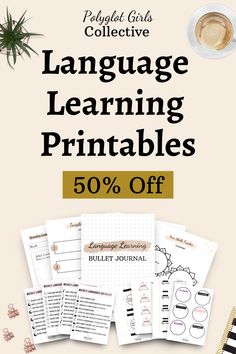 the language learning printables are on sale for 50 % off