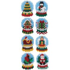 six beaded christmas ornaments in different colors