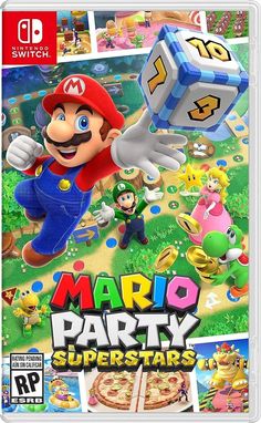 mario party superstars on the nintendo wii in its box art form, with an image of luigi's flying through the air