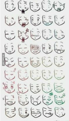 many different faces drawn in various colors