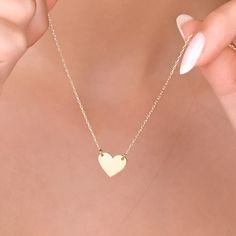 14K Gold Personalised Heart Necklace, Tiny Heart Necklace, Solid Gold Personalised Heart Necklace, Custom Heart Necklace, Tiny Heart Necklac We can write anything , pendant can be personalized with.. HEART   HEIGHT : 0.455     WIDTH : 0.400 * Your children or your soul mate name..  * Coordinates of your meaningful places * Special dates , short phrases * Inspirational text..  * Initials of yourself and loves ones * Roman numerals.... the ideas are endless! * We can stamp letters, numbers?, !, @, #, & symbols. Short Phrases, Tiny Heart Necklace, Numbers Symbols, Inspirational Text, Soul Mate, Tiny Heart, Simple Jewelry, Roman Numerals, Name Necklace