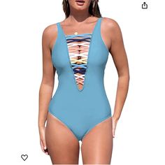 80% Nylon, 20% Spandex Color Is Lake Blue, But It Is Truly Light Blue In Person And As The Pictures Show. Material: Women’s One Piece Bathing Suit With Flattering Fit. Lace Up Front And Adjustable Shoulder Straps,Removable Padded Bra Offers Great Support And Enhance Your Shape. Deep V-Neck One Piece And Half Coverage, With Strappy Lace-Up Openings On Back And Front. Fully Lined Front And Back. Blue Nylon One-piece Swimwear, Blue One-piece Nylon Swimwear, Blue Nylon Bodysuit For Pool, Casual Blue One-piece Swimsuit For Pool, Casual Blue One-piece For Pool, Blue Nylon Bodysuit For Poolside, Blue Nylon Bodysuit For Beach Season, Blue Nylon One-piece Bodysuit, Blue Nylon Bodysuit With Lined Body