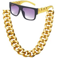 PRICES MAY VARY. Hip Hop costume Kit: You will get 1 pair of gold frame 80s retro sunglasses, 1 piece of faux Large Gold Chain, the affordable combination and exquisite style make you easily become an appealing presence at 80s or 90s themed parties. Rapper Hip Hop DJ Glasses: Hippie style glasses consist of plastic frame and polycarbonate lens, lightweight and durable to use. lens width is 2.24 inches, lens height is 1.77 inches, the bridge is 0.47 inches, and arm measures 4.92 inches, suitable Trendy Metal Glasses Chains With Gold Chain, Trendy Metal Glasses Chain, Trendy Party Glasses Chains With Gold Chain, Trendy Gold Chain Glasses Chain For Parties, Gold Party Glasses Chains, Gold Metal Glasses Chain For Party, Trendy Gold Chain Link Glasses Chains, Trendy Gold Glasses Chain As Fashion Accessory, Trendy Gold Glasses Chains For Fashion