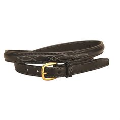 a brown leather belt with gold buckles